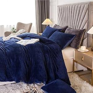 JSZS Velvet Plush Shaggy Duvet Cover Set, Luxury Ultra Soft Fluffy Duvet Cover Set, Winter Fuzzy Duvet Cover Set, (1 Faux Fur Duvet Cover +1 Faux Fur Pillow, Twin, Ocean Blue)