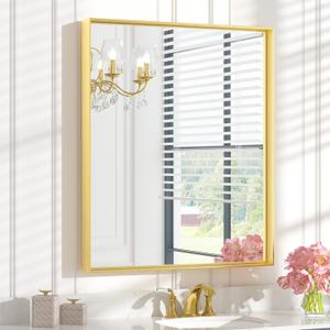 Keonjinn 30 x 36 Inch Brushed Gold Bathroom Mirror Metal Framed Rectangle Wall Gold Vanity Mirror for Bathroom Gold Rectangle Mirror for Bathroom Over Sink(Horizontal/Vertical)