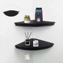 HAO Floating Corner Shelf Invisible Wall Mounted Shelves Radial Shape Cable Wire Hole Pattern Perfect for Bedroom Bathroom Living Room Kitchen Set of 2 Black