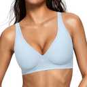 OEAK Womens Deep V Bras Wireless Comfortable Bra Supportive No Underwire Bras Tshirt Push Up Bralettes Plunge Seamless Bra, Large