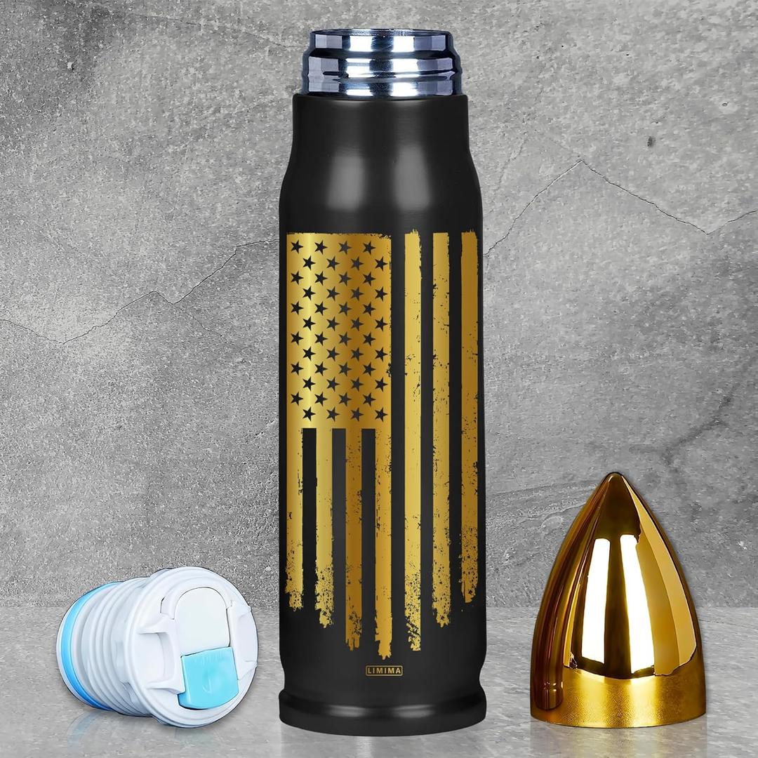 Black and Gold American Flag Stainless Steel Tumbler  17oz Vacuum Insulated Tumbler  Patriotic Christmas, Birthday & Retirement Gifts for Veterans, Military, Police, Firefighters, USA Pride