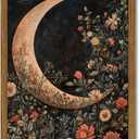 Moody Moon Floral Wall Art Dark Academia Goth Moon Wall Decor Painting Vintage Flower Celestial Artwork 3D Texture Sandstone for Bedroom Living Room 16x24 inch Wood Framed