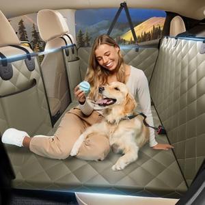 Back Seat Extender for Dogs, Dog Car Seat Cover for Back Seat Supports 420lbs, Hard Bottom Backseat Extender for Dogs, Waterproof Dog Hammock for Car, SUV, Truck Beige