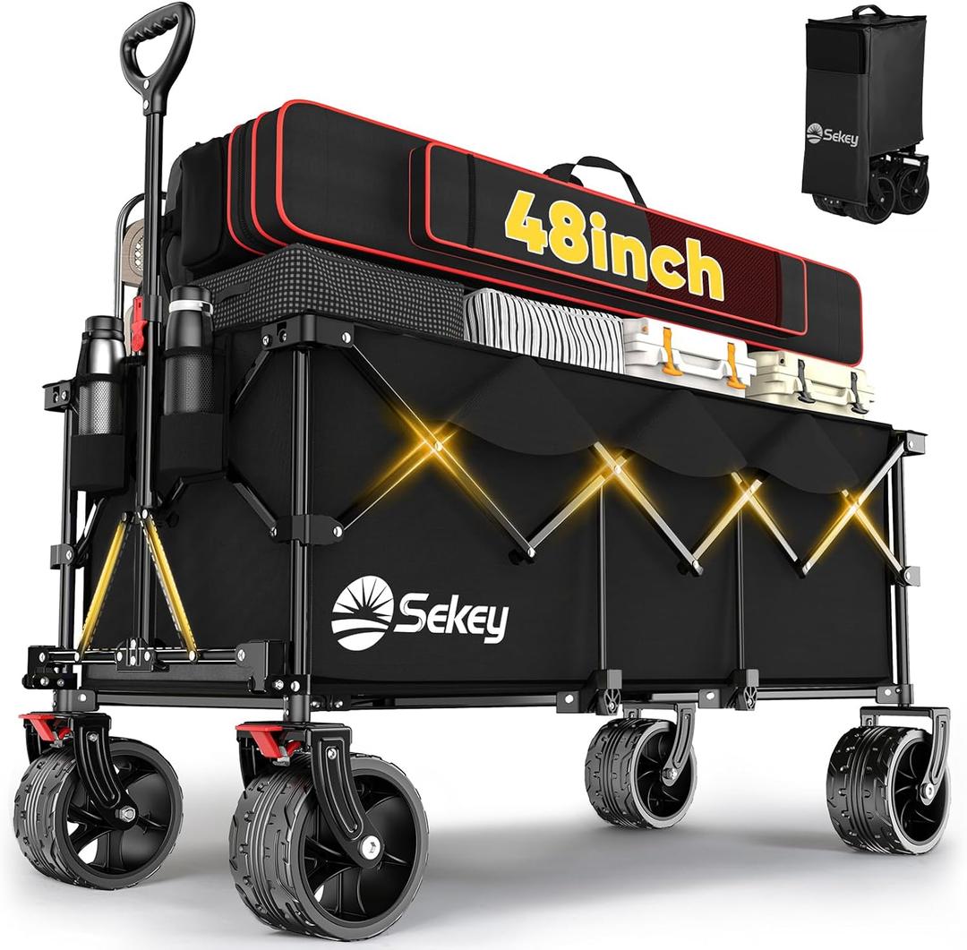Sekey 300L Extended Collapsible Wagon, 660 lb Capacity, 48 in Long, Black