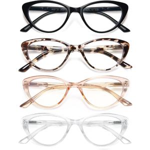 EYEURL 4-Pack Cat Eye Reading Glasses for Women- Blue Light Blocking Readers with Spring Hinges, Anti-Glare Reading Glasses, 0.75