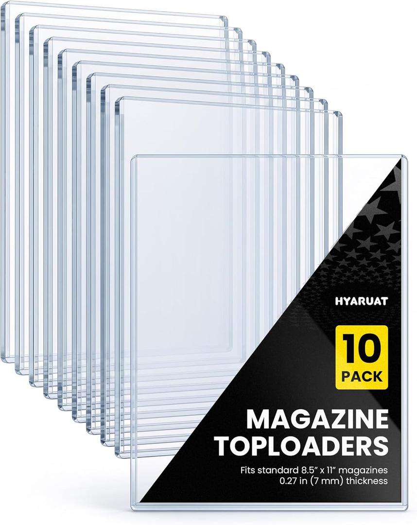 Magazine Toploaders - 7mm Thick Plastic Sleeves, 9x11.5 Top Loader Binder Magazine Protectors for Collectors, 10 Pack