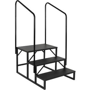 LUCKUP 3 Step RV Stairs with Handrails- Non Slip Hot Tub Steps Portable Mobile Home Stairs for RV, Travel Trailer, Camper Outdoor (Black)