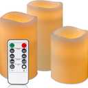 Flameless Candles, LED Candles, Battery Operated Candles with Remote and Timers, Electric Pillar Candles Real Wax, D3 x H 4" 5" 6"Ivory