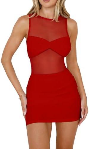 Memoriesea Women's Summer Mesh Sleeveless Boat Neck Bodycon Party Club Mini Dress Size,  Small
