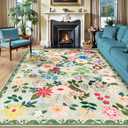 PLHXFR 8x10 Area Rug Living Room: Floral Washable Boho Soft Carpet Green | For Bedroom Dining Room Farmhouse Nursery Hallway,Vintage Floral,Machine washable,Non Slip,Stain Resistant,Large Indoor