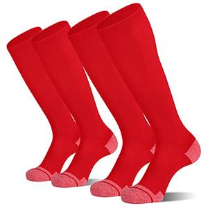 CS CELERSPORT 2 Pack Baseball Softball Socks Over the Calf Sports Tube Socks for Youth Men and Women Large Red L
