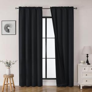 OWENIE Heidi Black Curtains 84 Inch Long 2 Panels Set for Living Room Bedroom, Light Filtering Solid Fabric Window Curtains Drapes, Elegant Rod Pocket Curtains, 2 Pcs Each 40" W 84" L (40"W x 84"L (Pack of 2), Black)