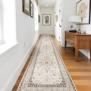 Runner Rug 3x14 - Non Slip Runners for Hallway Washable Oreiental Neutral Entryway Rugs with Rubber Backing Long Indoor Farmhouse Floor Mat Kitchen Soft Low Pile Stain Resitant Thin Carpet 3x14 Ivory 
