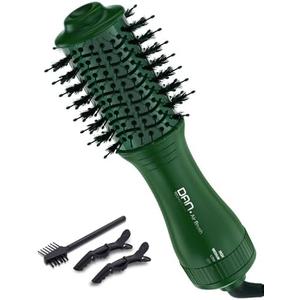 Mini Travel Blow Dryer Brush for Short to Medium Hair, 2 Inch Oval Hot Air Brush with Ceramic Coating, 3 Heat Settings for Smooth, Voluminous Blowouts, 120V (Green)