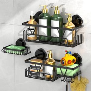 ZUNTO Suction Cup Shower Caddy - 3pcs Reusable Shower Shelf Organizers with Soap Holder and Hooks - No Drilling Bathroom Shelves for Shampoo