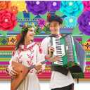 Mexican Cinco De Mayo Backdrop Colorful Stripes Paper Flowers Fiesta Backdrop Fiesta Cinco De Mayo Banner Mexican Party Decorations 7x5Ft