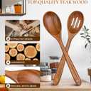 2Pcs Wooden Spoons for Cooking, Natural Premium Teak Wooden Spoon & Slotted Spoon, Good Grip Large Cooking Spoons Spatula, Heat Resistant Wooden Kitchen Cooking Utensils Set for Nonstick Cookware