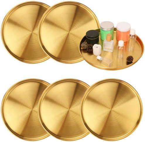 Biugaaufai 6 Pcs 12 Inch Gold Round Serving Tray, Stainless Steel Decorative Table Trays, Brushed Brass Finish, Multi-Functional for Home, Kitchen, and Vanity
