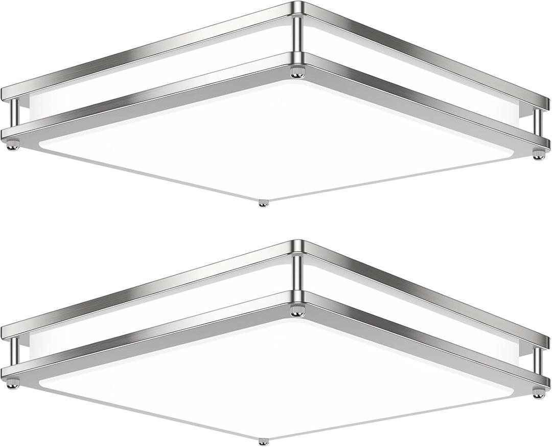 13 Inch Dimmable Square LED Ceiling Lights, 2-Pack 36W Brushed Nickel Flush Mount Light Fixtures, 3200LM Super Bright 2700K-6500K Adjustable Modern Ceiling Lamps for Bedroom Kitchen Bathroom Hallway