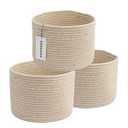 XUANGUO Woven Cotton Storage Baskets - 3-Pack Round Bins (10x10x7'') for Shelves, Closets & Bookcases | Durable Rope Organizers for Nursery, Baby, Toys, Easter & More (Oatmeal)