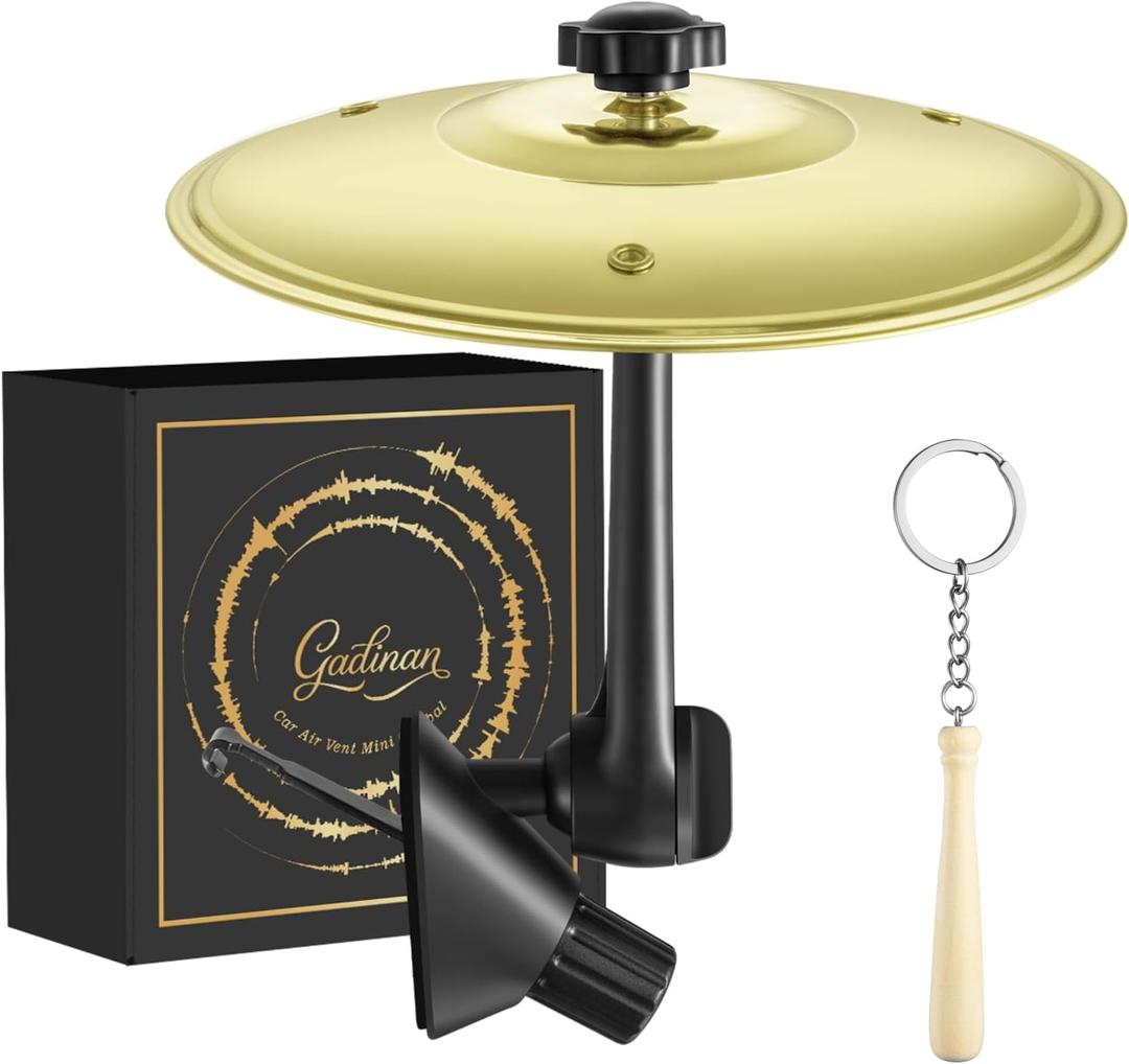 Mini Car Drum Cymbal For Car Air Vent (Gold)  Crash Cymbal Dashboard Ornament Accessory for Musicians, Drummers, Music Lovers  Funny Auto Interior Gift for Men Women Teens (1 Pack)