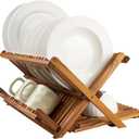 Utoplike Large Teak Dish Drying Rack, Wooden 3 Tier Collapsible Dish Draine for Countertop, Kitchen Organizer for Pasta Plates, Cups