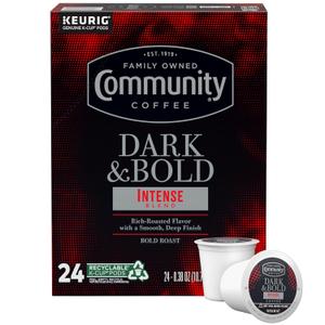 Community Coffee Dark & Bold Intense Blend 24 Count Coffee Pods, Compatible with Keurig 2.0 K-Cup Brewers, 24 count (Pack of 1), Best By: 28 December 2025
