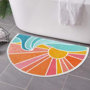 Boho Half Circle Rug for Bathroom, Soft & Absorbent, Retro Style Sun Rug 27.5 * 17.3 inch