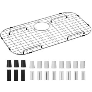 Sink Protector Grid 26-1/16" x 14-1/16", Rear Drain with Corner Radius 3-1/2", 304 Stainless Steel Material，Sink Bottom Grid, Includes Sink Strainer