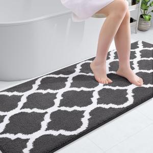 OLANLY Bathroom Rugs 70x24, Soft and Absorbent Microfiber Bath Rugs, Non-Slip Shaggy Shower Carpet, Machine Wash Dry, Bath Mats for Bathroom Floor, Tub and Shower, Dark Grey