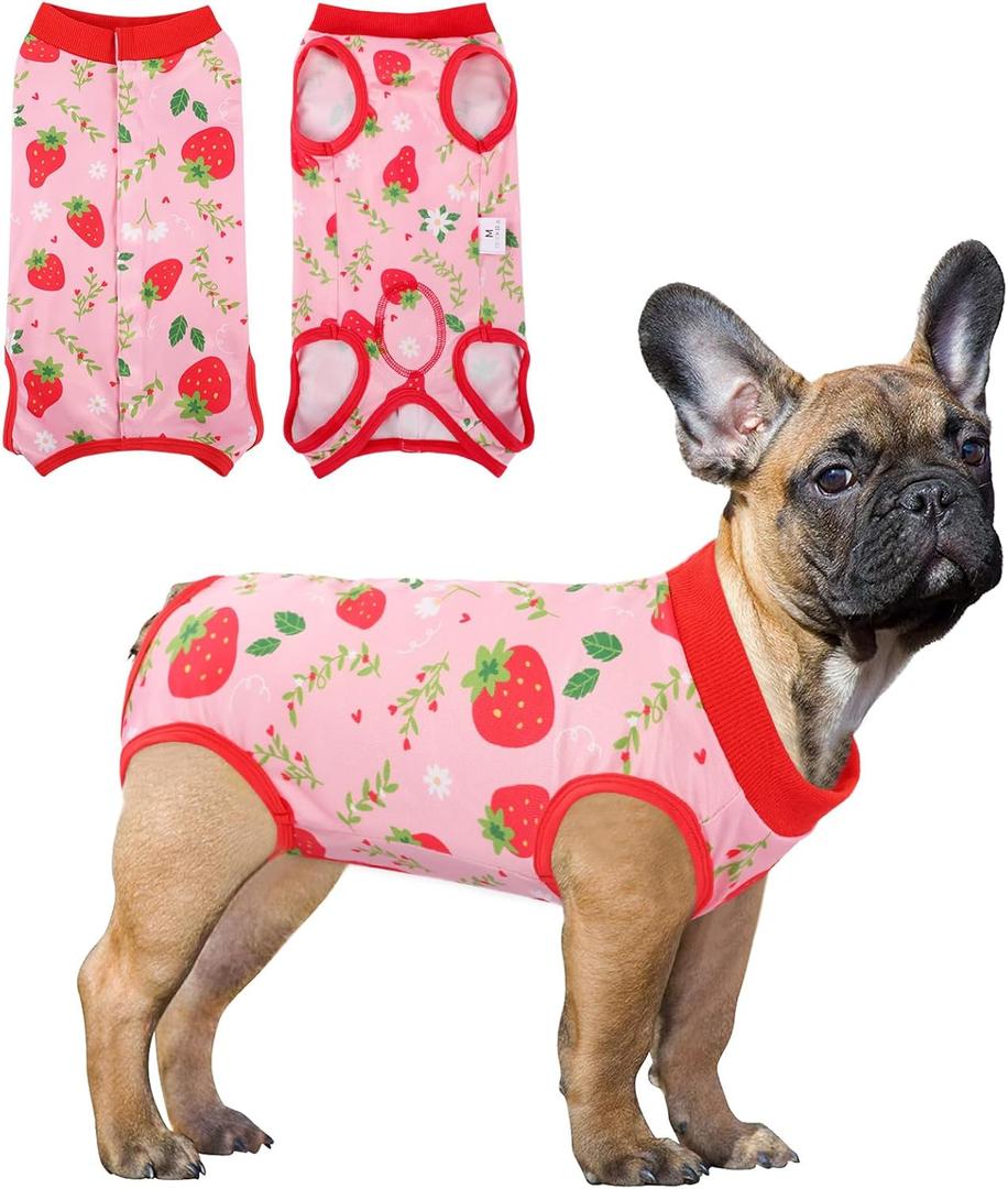 SAWMONG Recovery Suit for Dogs After Surgery, Dog Recovery Suit Breathable Polyester, Pet Spay Surgical Suit Female Male, Dog Onesie Body Suit Substitute E-Collar Cone(Strawberry,S) (Strawberry(1 Pc))