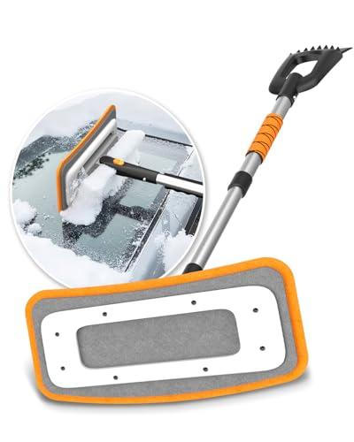 helloleiboo 39.8" Snow Brush for Car Extendable Snow Broom Detachable Ice Scrapers with 12-Inch 180° Pivoting Brush Head for Car Truck SUV (Orange)