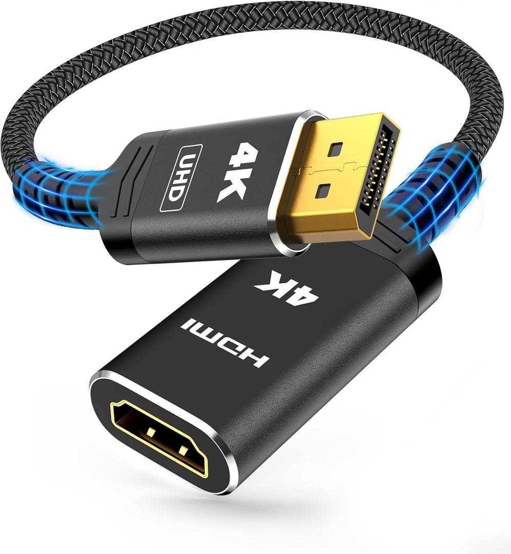 Highwings 4K DisplayPort to HDMI Adapter, Uni-Directional DP to HDMI Adapter Converter Cable Male to Female, HDMI Abapter Compatible with Laptop Desktop HDTV Monitor Projector, Black, Passive