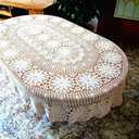 USTIDE Vintage Oval Crochet Tablecloth Beige Cotton Lace Table Cover Rustic Oval Table Overlays for Wedding/Party 80"x120"