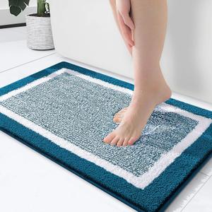 OLANLY Bathroom Rugs 24x16, Extra Soft and Absorbent Microfiber Bath Mat, Non-Slip, Machine Washable, Quick Dry Shaggy Bath Carpet, Suitable for Bathroom Floor, Tub, Shower (Small, Peacock Blue)