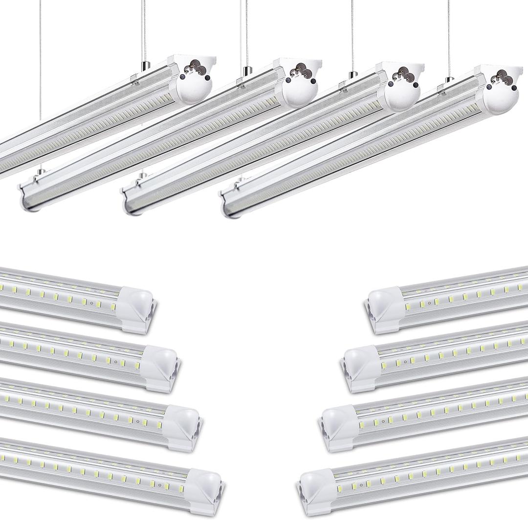 8Pack 4FT LED Shop Light Garage Lights,50W 5000K/Daylight White 7550LM,Hanging/Surface Mount,Plug and Play,Linkable LED Shop Lights,T8 4FT Tube Light for Warehouse Workshop Basement