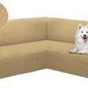 HDCAXKJ Sectional Couch Cover L Shape Stretch Sofa Covers Washable Jacquard Corner Couch Slipcover Non Slip Sectional Slip Cover U Shaped Furniture Protector for Pets Dogs (Tan, X-Large)