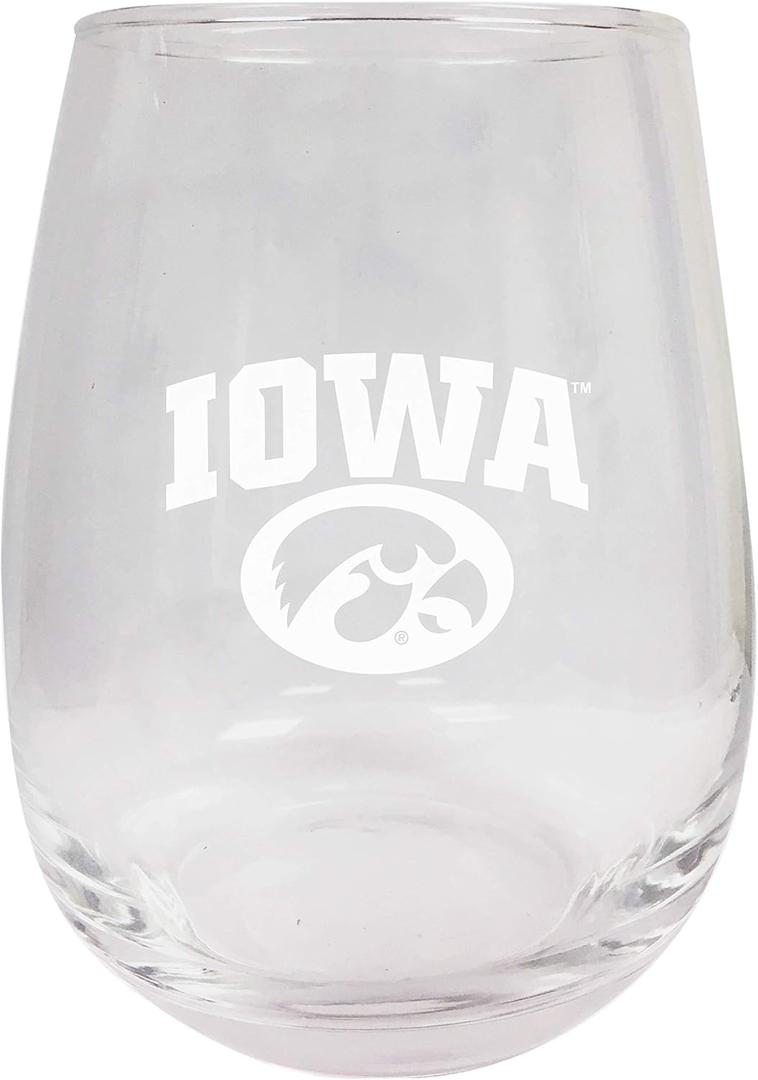 Iowa Hawkeyes Etched Stemless Glass 15 oz 2-Pack Officially Licensed Collegiate Product