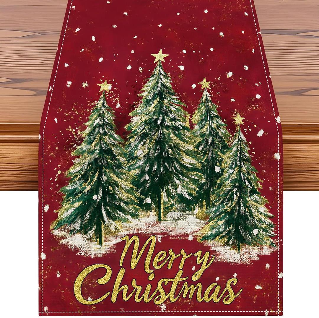 Artscope Christmas Tree Table Runner, Xmas Winter Holiday Kitchen Dining Table Decoration for Christmas Home Decor 13x48 Inch-Red