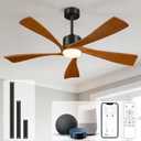 52" Smart Ceiling Fan with Light, Alexa/App/Remote Control 5 Blades Walnut
