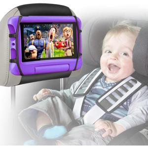 BIGASUO Car Headrest Mount Holder for Kids Tablet Holder for Car Backseat Anti-Slip Strap Holding Net Adjustable Angle Seat Mount Fits All 7 to 12.9 Inch Tablets (1 Pack)