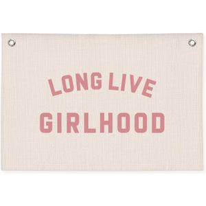 Long Live Girlhood Banner, Girls Baby Nursery Decor, Toddler Girl Room Decor, Pink Girls Room Wall Decor, 30x20 Inch Linen Wall Hanging Canvas Banner Flag - Pink