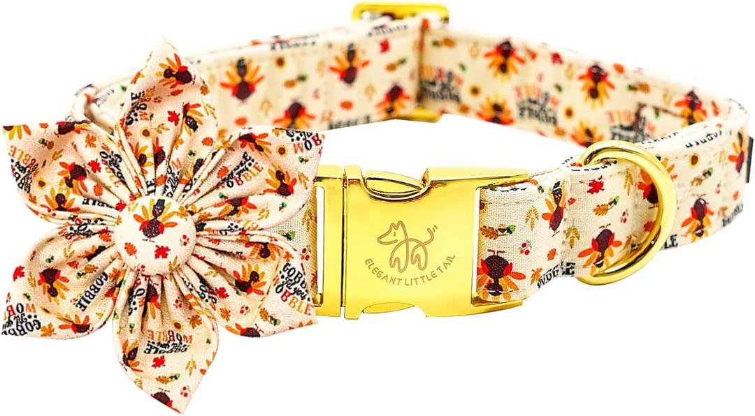 Elegant Little Tail Dog Collar with Thanksgiving Turkey Print, Flower Girl Boy Dog Collar for Small Dogs (Small (Pack of 1))