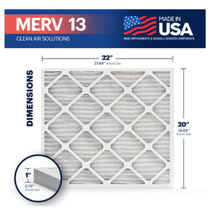 BNX TruFilter 20x22x1 Air Filter MERV 13 (1-Pack) - MADE IN USA - Electrostatic Pleated Air Conditioner HVAC AC Furnace Filters for Allergies, Pollen, Mold, Bacteria, Smoke, Allergen, MPR 1900 FPR 10