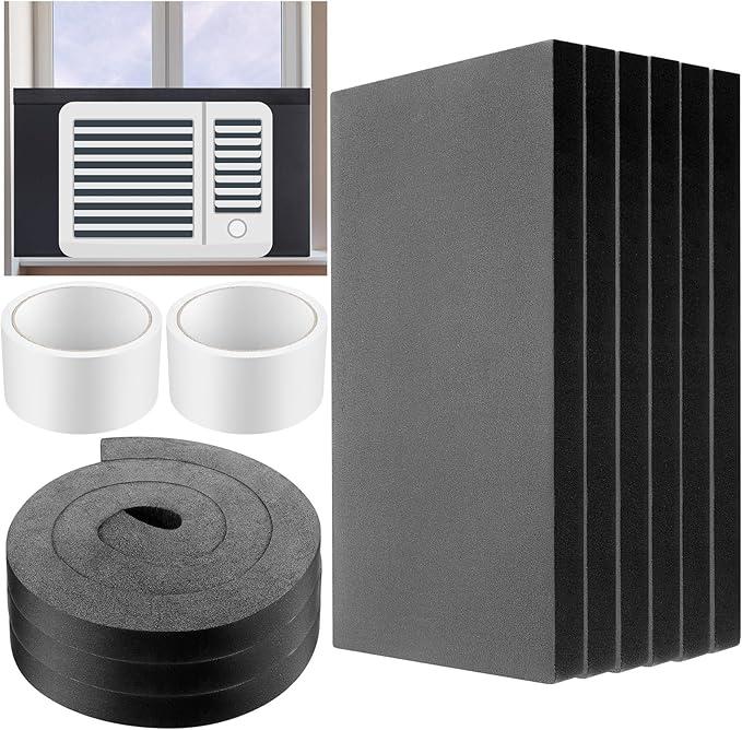 Pangda 6 Pcs 17 x 9 x 7/8 Inch Window Air Conditioner Insulated Foam Panels Insulation Winter Ac Side Surround Panels Kit with Top Seal Strip for Summer and Winter Indoor (Black)