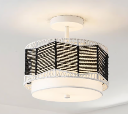 Tbaoinla - 3-Light Rattan Ceiling Lamp, Black And White