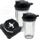 Replacement extractor blade with 18oz 24oz cup and spout lid for Ninja Professional 72oz Countertop Blender Ninja Professional 1000W Blender BL610 30/BL610 BRN 30/BL611C/CO610B/CO650B