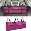 Car Trunk Organizer, Backseat Hanging Storage with 4 Large Pockets, Collapsible Cargo Bag with Adjustable Straps Frees Trunk Floor, Sturdy Space Saving Expert for SUV, Truck, Van (Purple)