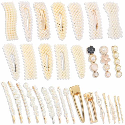 DZTIAN Gold and Silver 31 Pcs Hand-made line styles Pearl Hair Clips for Women Girls, Hair Accessories Pearl Hair Clips for Party Wedding Daily