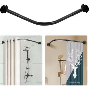 L Shaped Shower Curtain Rod, Stainless Adjustable Corner Shower Curtain Rod (35''-51'' X 35''-51''), Corner Shower Rod for Bathroom, Clothing Store, Drill Free/Drilling Install (Black)